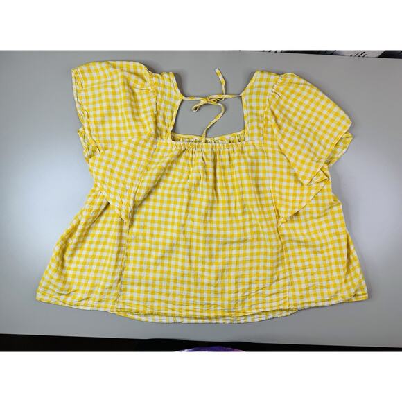 Old Navy Linen Gingham Milkmaid Babydoll Top Womens Plus Size 4X Yellow Peasant - Picture 11 of 13